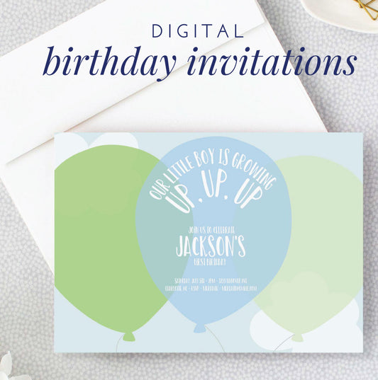 Growing Up Up Up Digital Birthday Party Invitations for MC Digital Paper