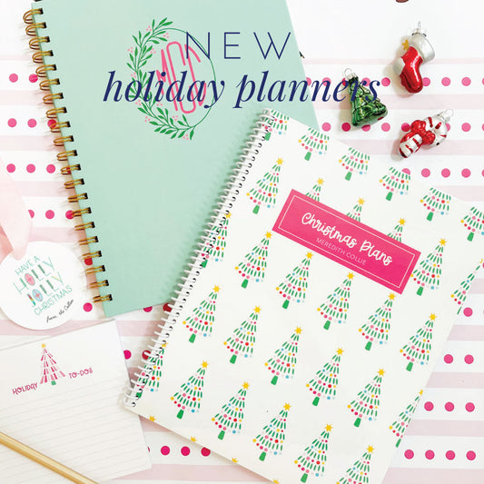 new personalized holiday planners, hard back or soft cover, christmas monogram, christmas pattern, five year christmas planner