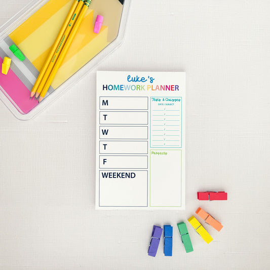 personalized homework planner, weekly undated student planning notepad