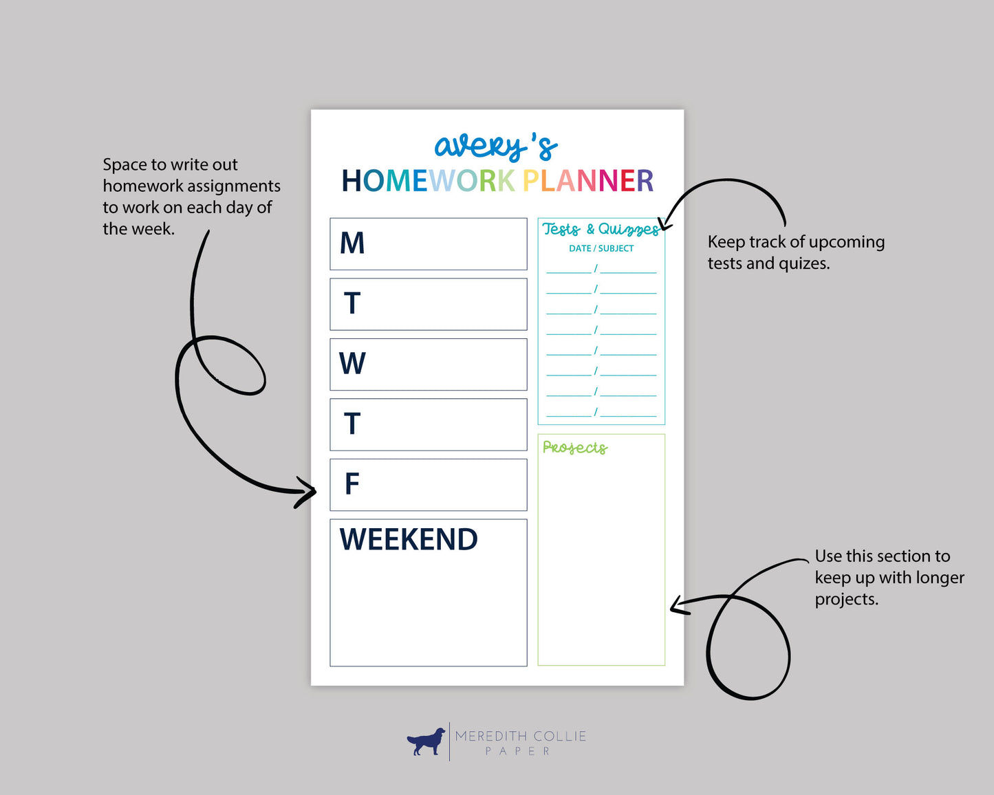 Kids Homework Planning Personalized Notepad