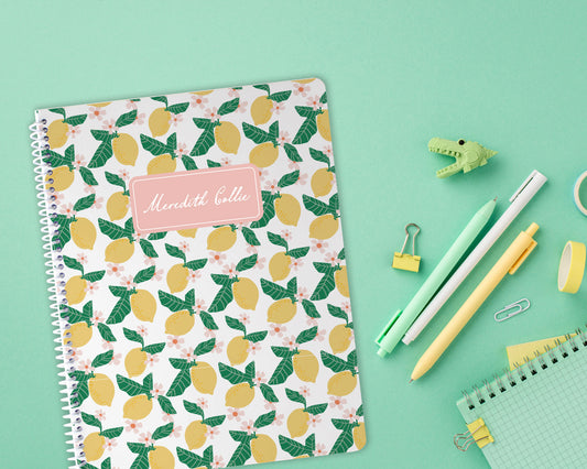 Personalized Lemon Floral Spiral Notebook