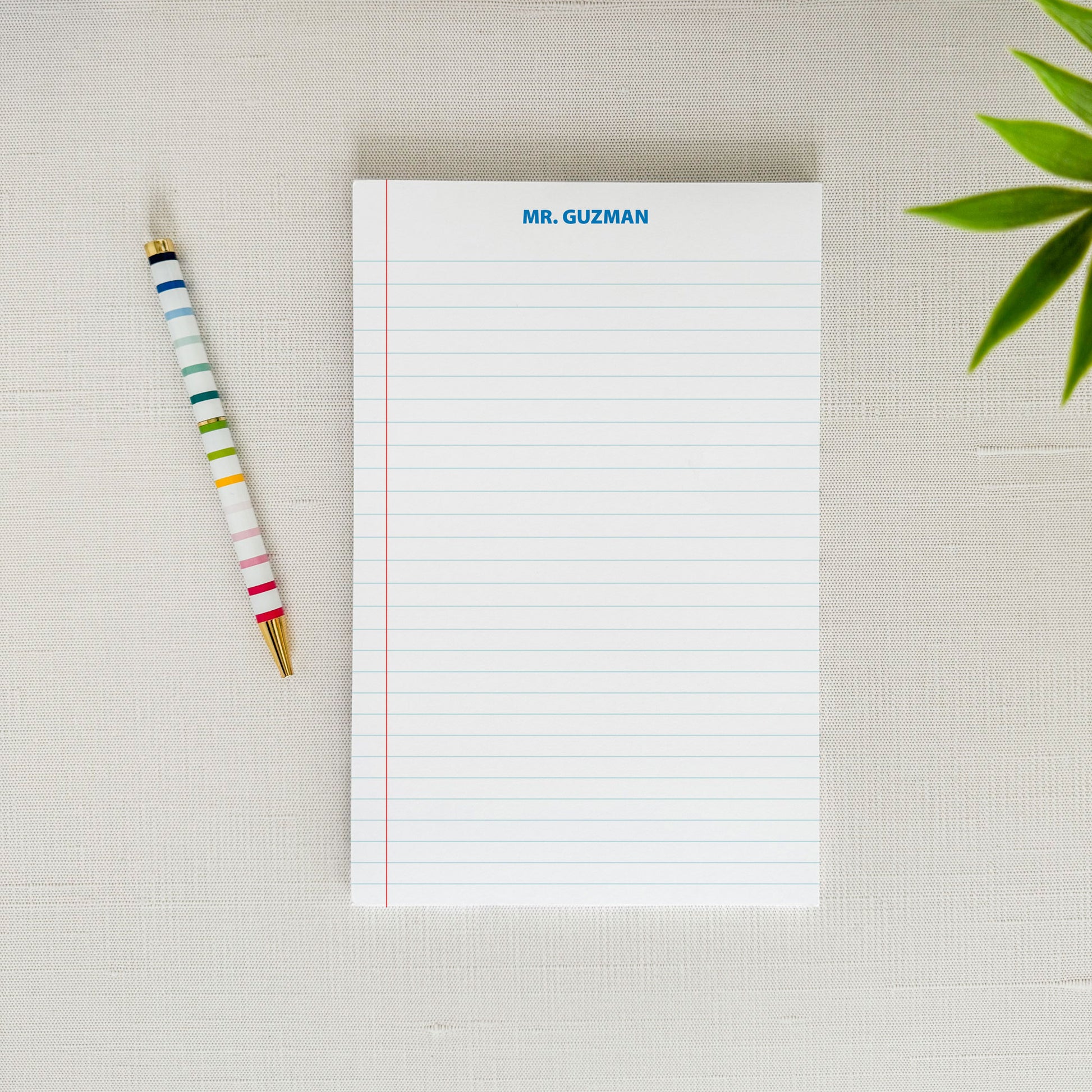 personalized line notebook paper inspired teacher notepad, medium notepad