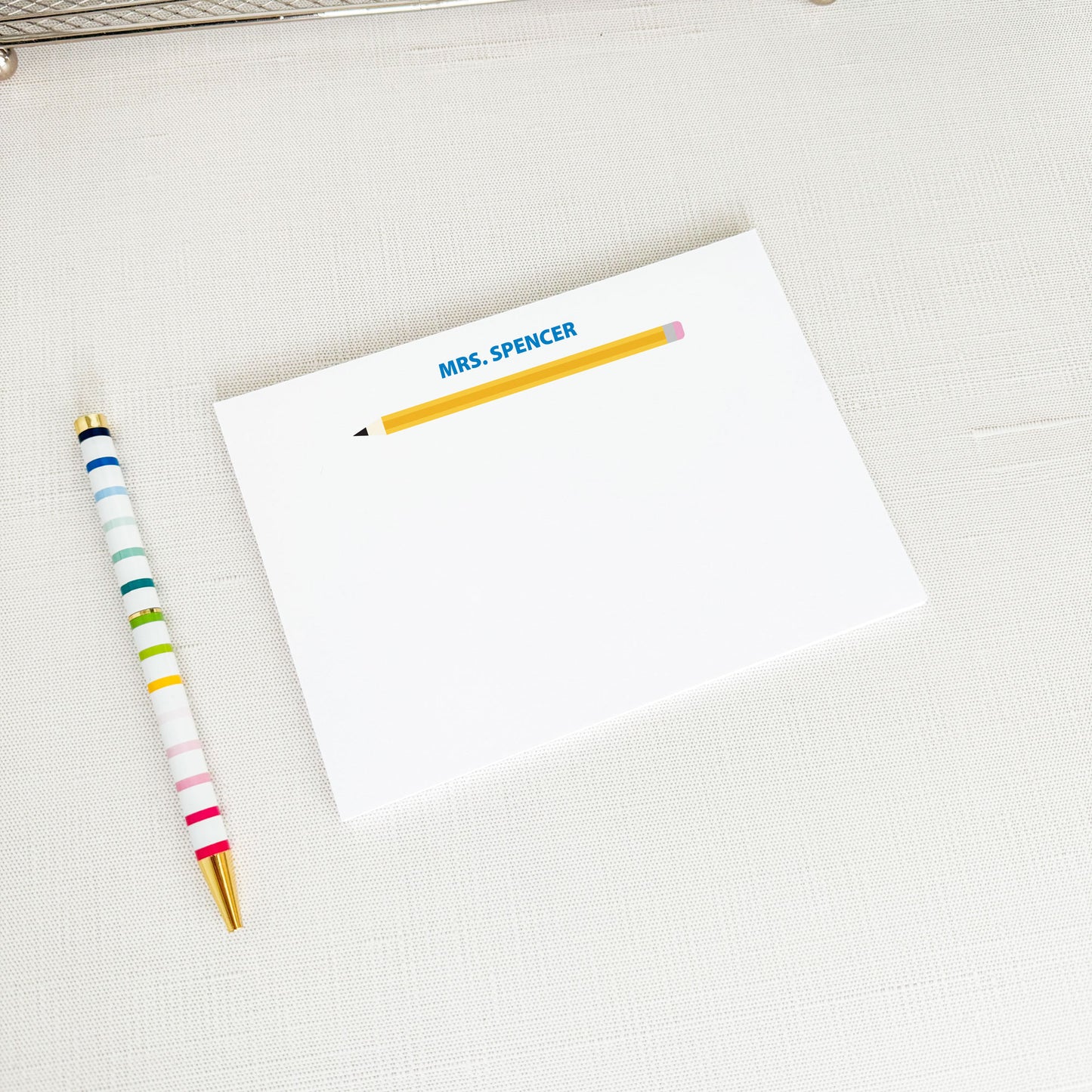 personalized stationery for teacher, yellow illustrated pencil, cute stationery, gift for teacher