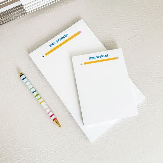 Personalized Notepad Gift Set for Teachers, Yellow Illustrated Pencil, Teacher's Name, small and medium gift set