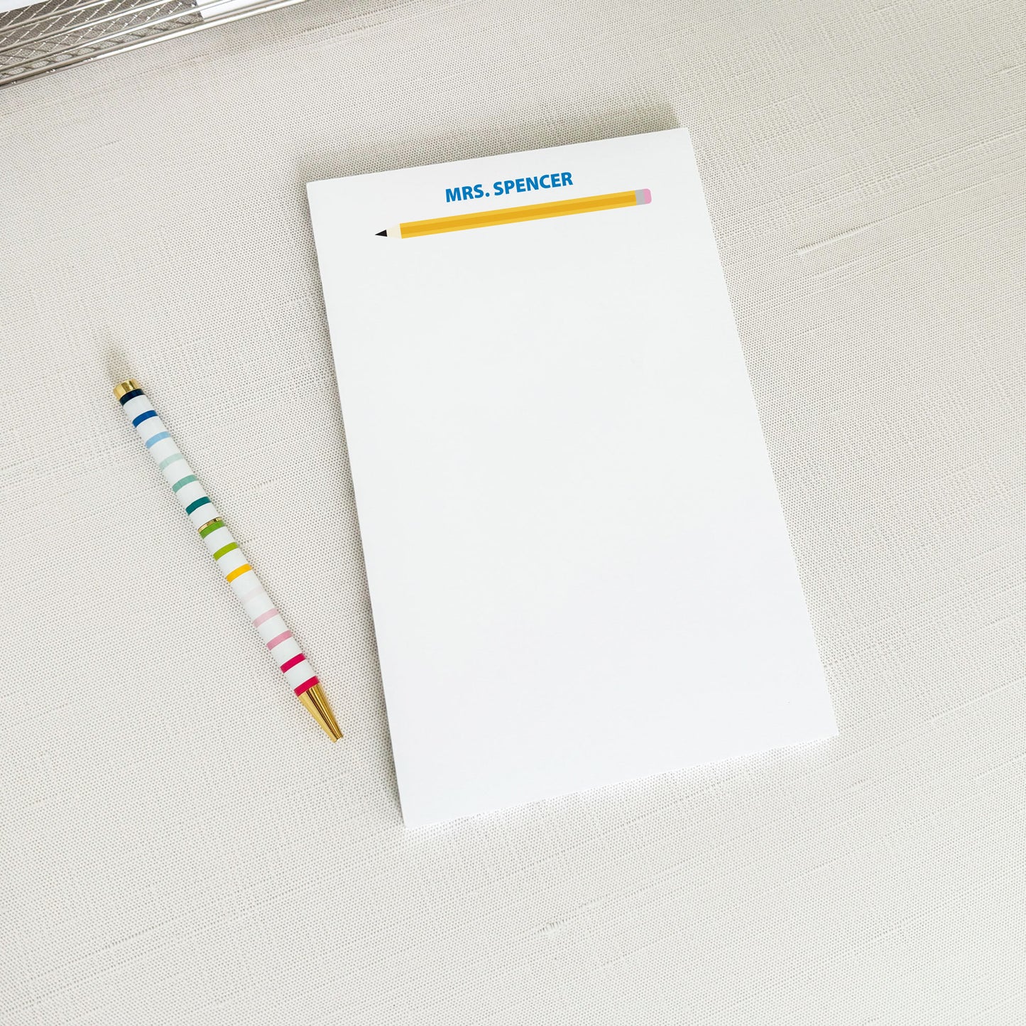 Personalized Teacher Notepad, Yellow Illustrated Pencil, medium notepad