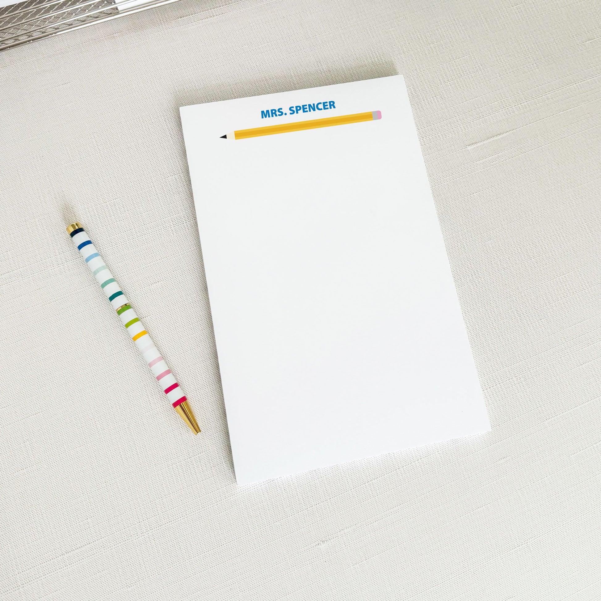 Personalized Teacher Notepad, Yellow Illustrated Pencil, medium notepad