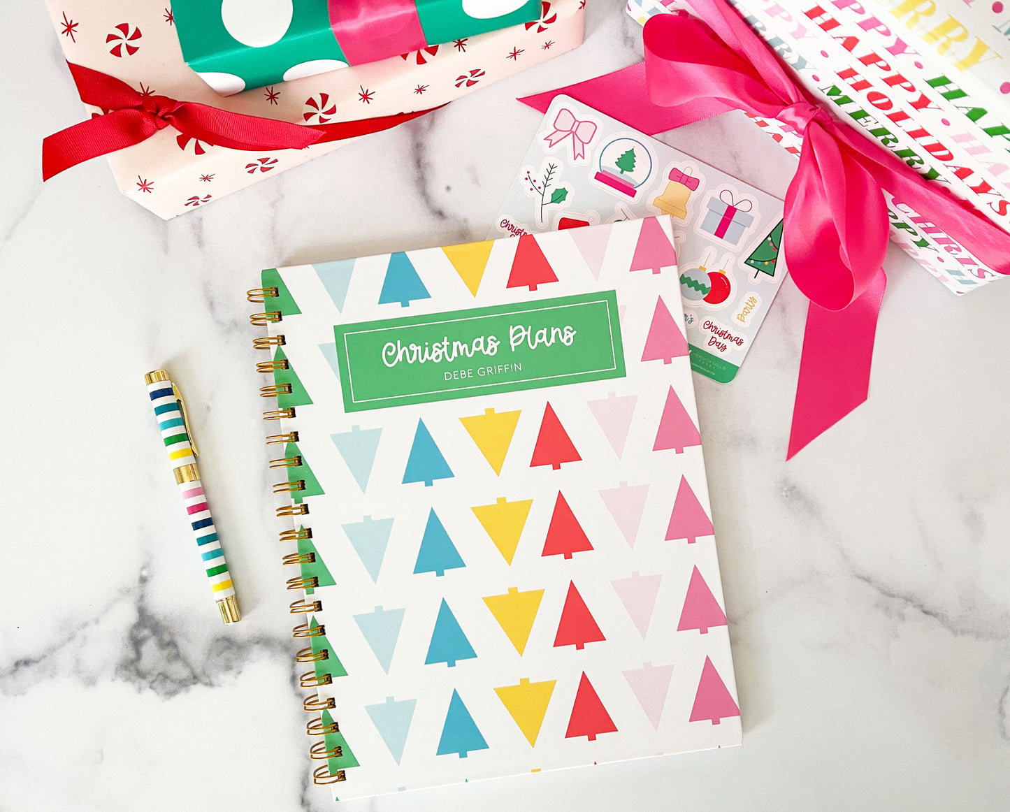 rainbow christmas trees hard cover holiday planner, 5 year christmas plans
