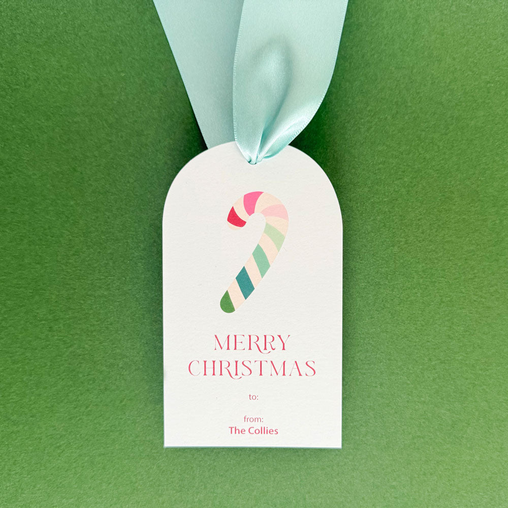 Vintage Rainbow Candy Cane Personalized Holiday Arched Gift Tags