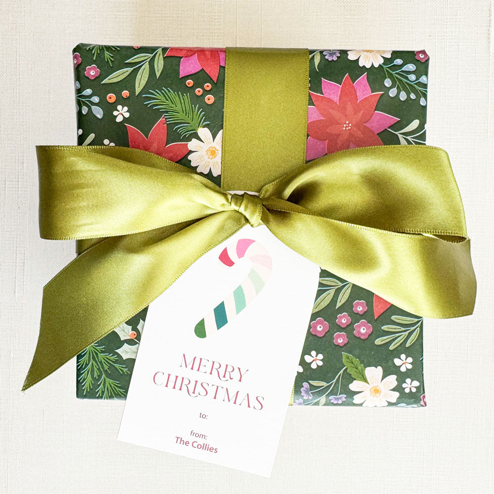 Vintage Rainbow Candy Cane Personalized Holiday Arched Gift Tags