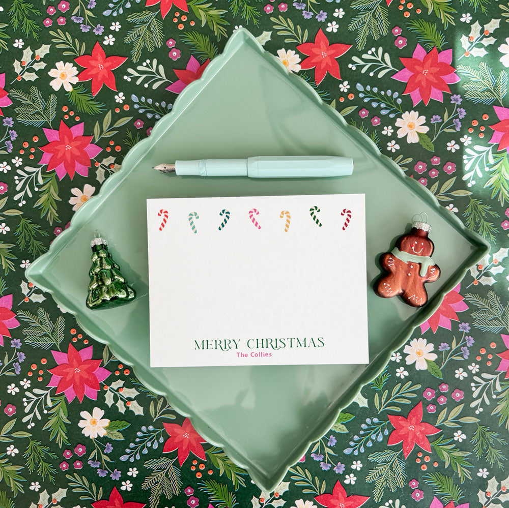 Personalized Retro Candy Cane Holiday Stationery