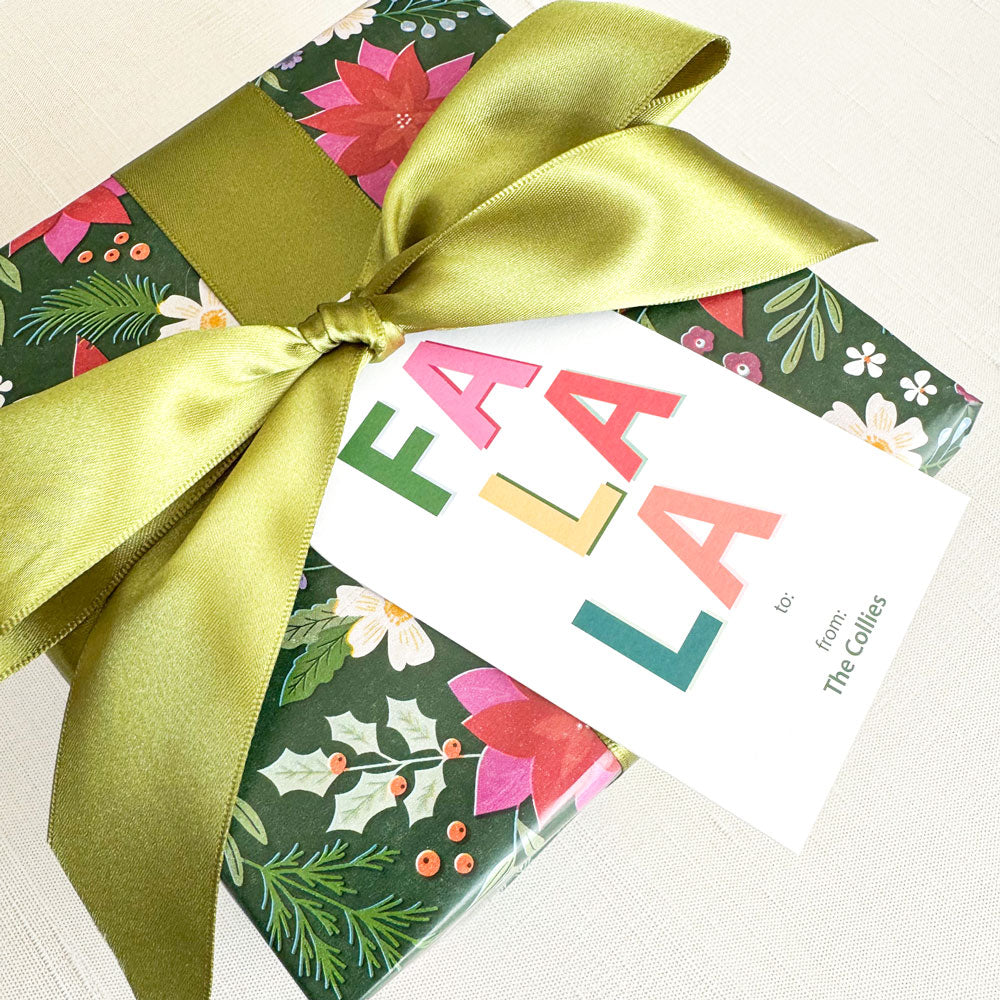 Personalized Retro Fa La La Holiday Arched Gift Tags