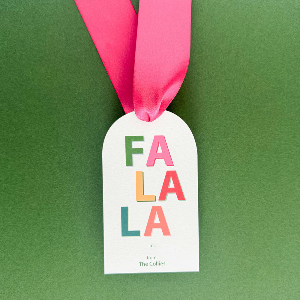 Personalized Retro Fa La La Holiday Arched Gift Tags