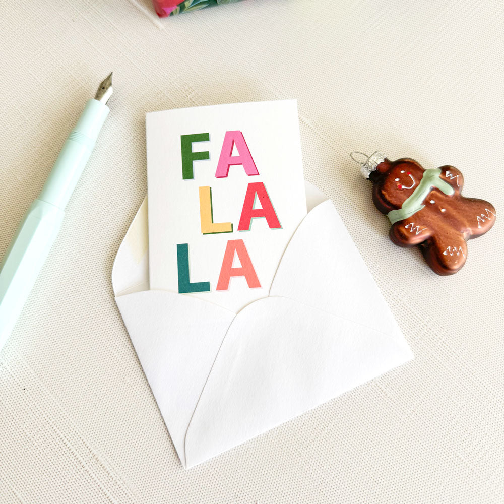retro fa la la jewel tone christmas mini greeting card, gift card holder, folded enclosure card