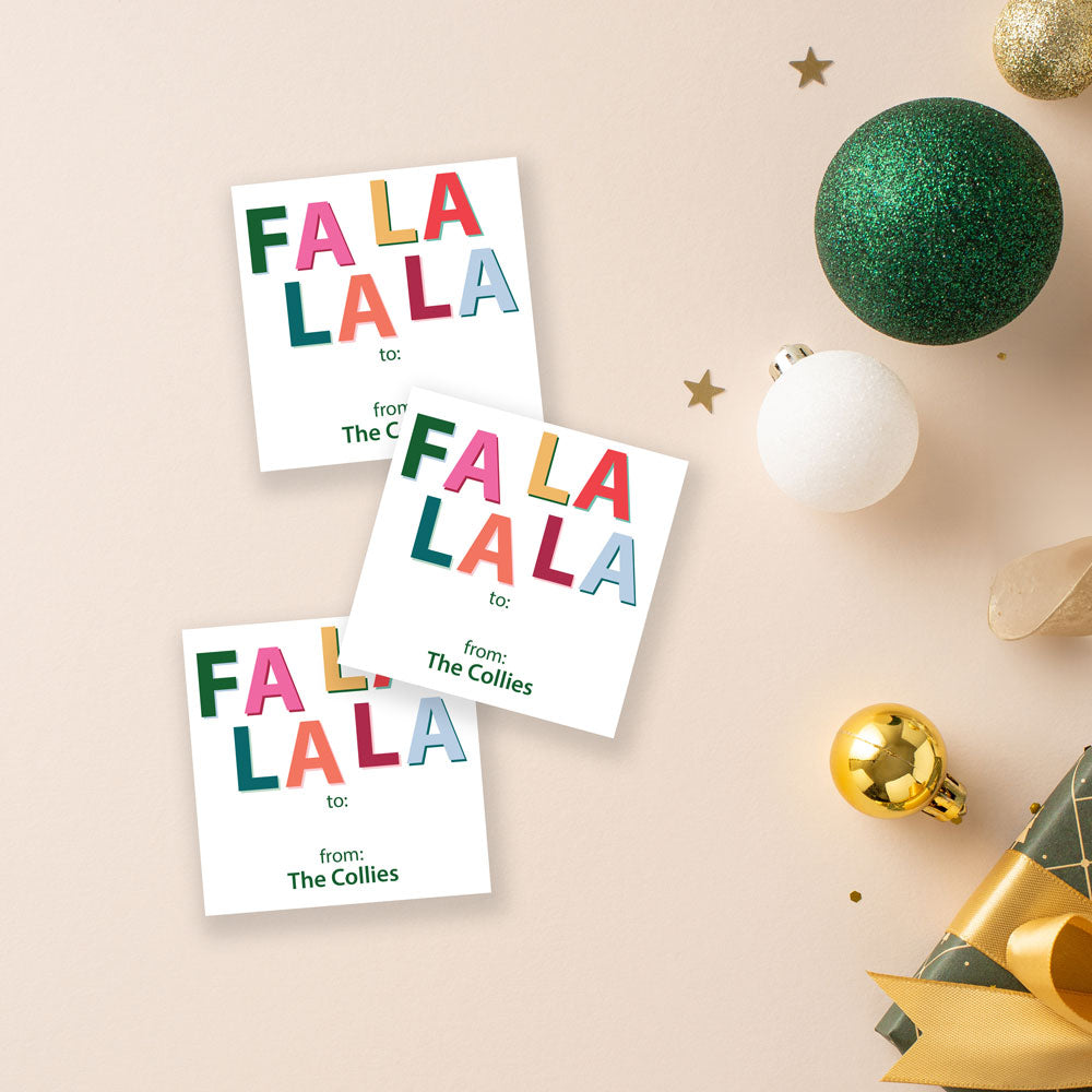 Retro Fa La La Personalized Christmas Gift Stickers