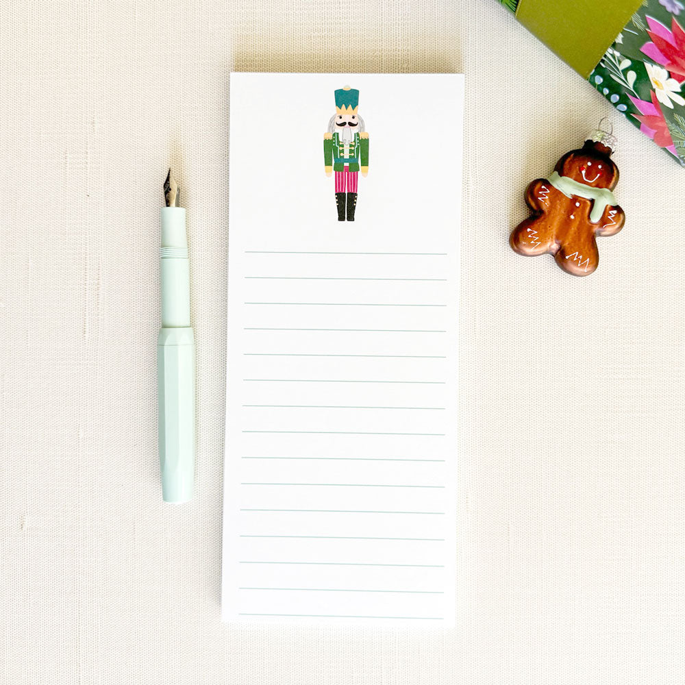 vintage jewel tone christmas nutcracker, lined holiday to do list notepad