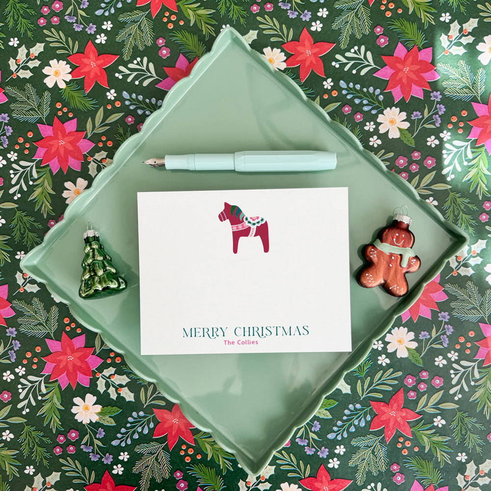 ruby red christmas dala horse personalized holiday note cards