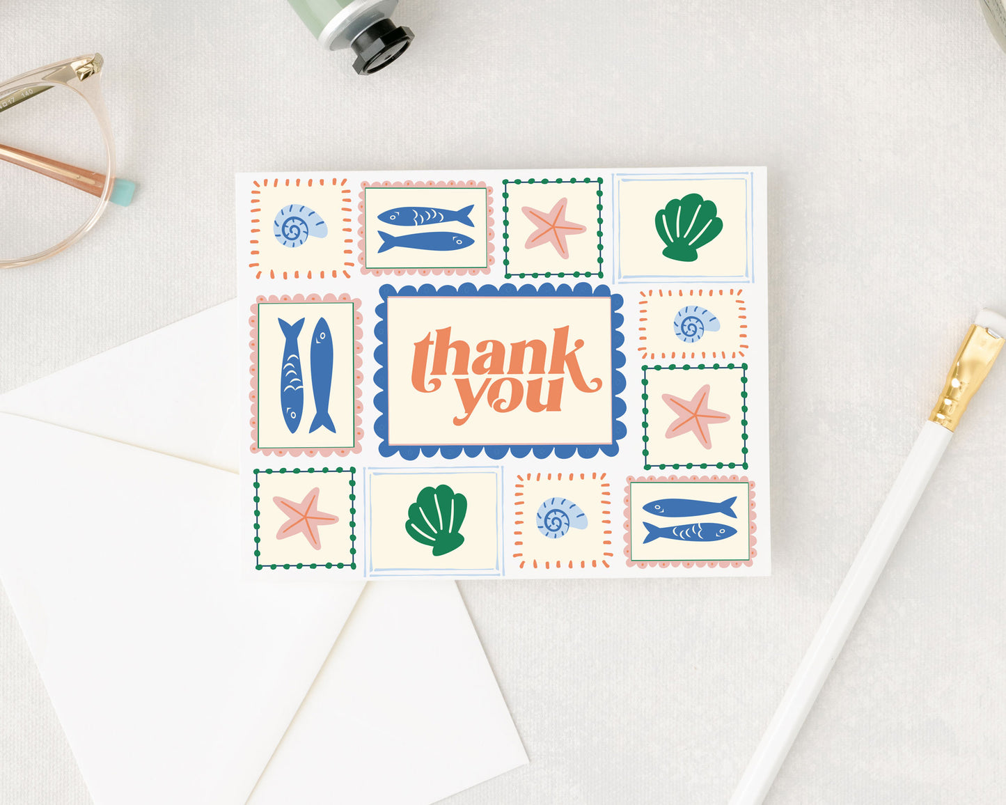 Coastal Seashell Thank You Greeting Card
