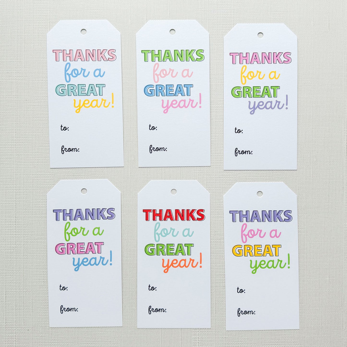 thanks for a great year, teacher thank you gift tag, set of six designs