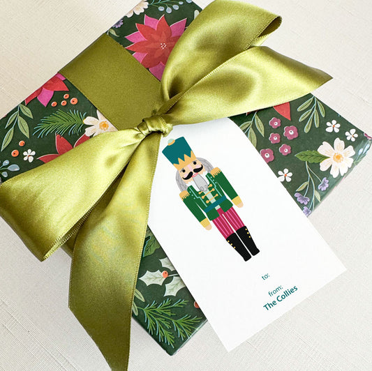 Vintage inspired Christmas nutcracker, personalized arched gift tags