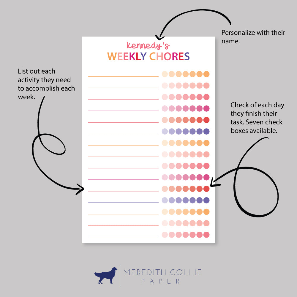Children's Weekly Chore List Personalized Notepad