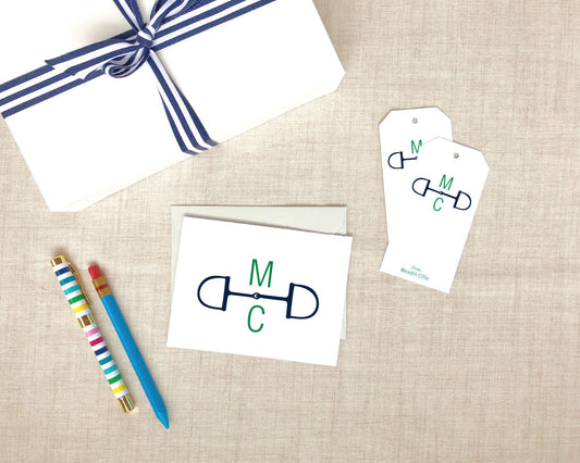 Two Letter Snaffle Bit Monogram Folded Stationery Gift Set - Small / Meredith Collie Paper
