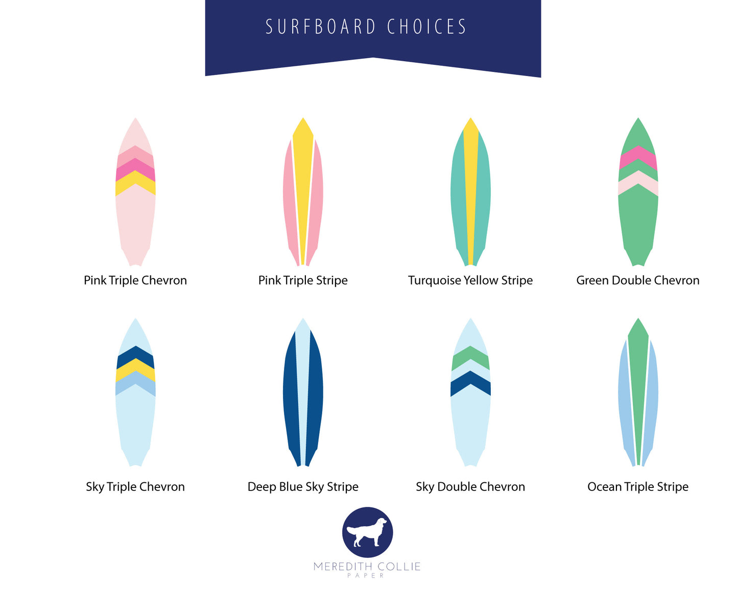 Preppy Surfboard Personalized Note Card