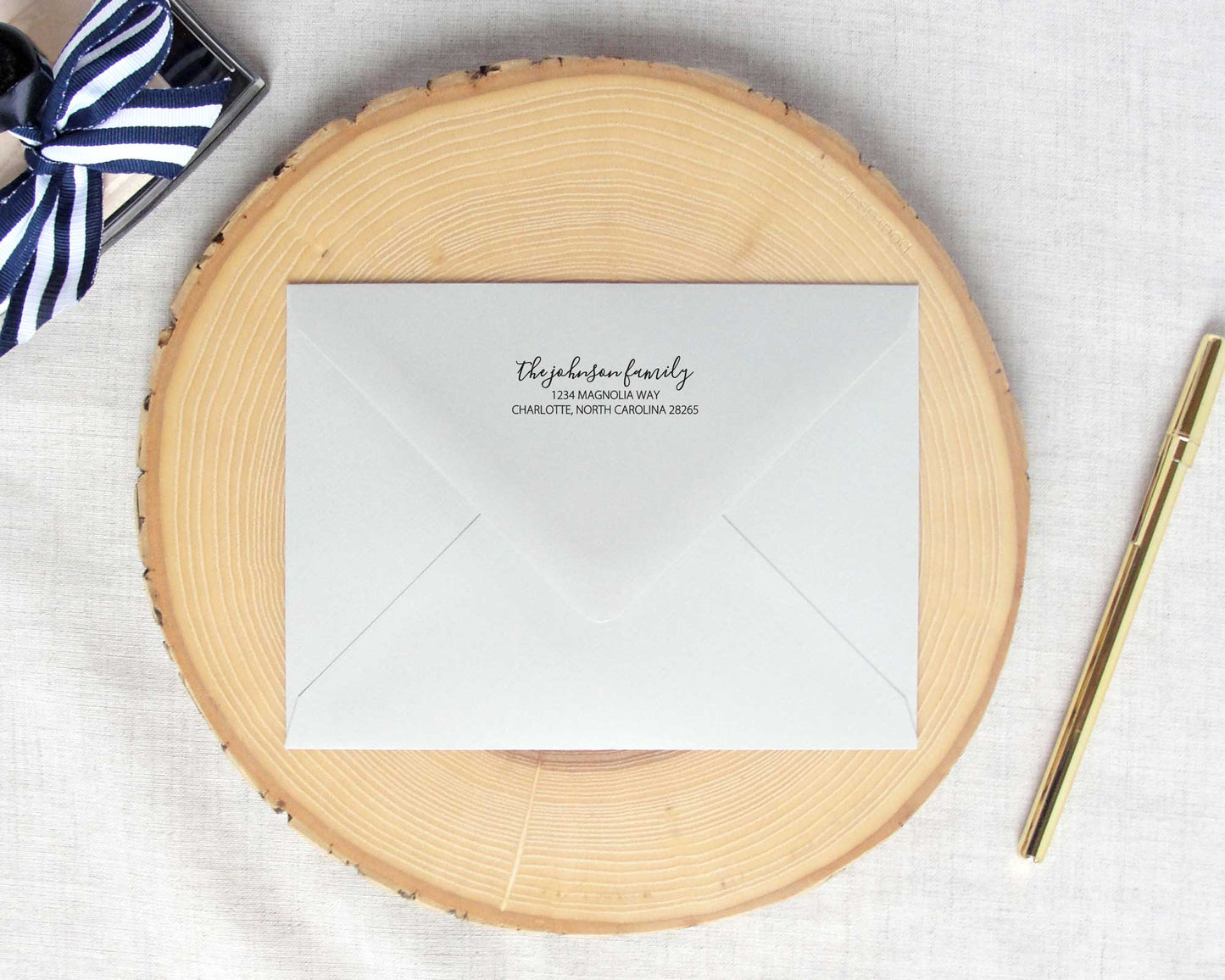 Elegant Script Family Return Address Stamp