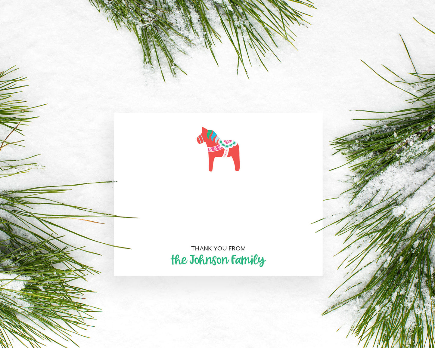 Personalized Christmas Dala Horse Holiday Thank You Notes