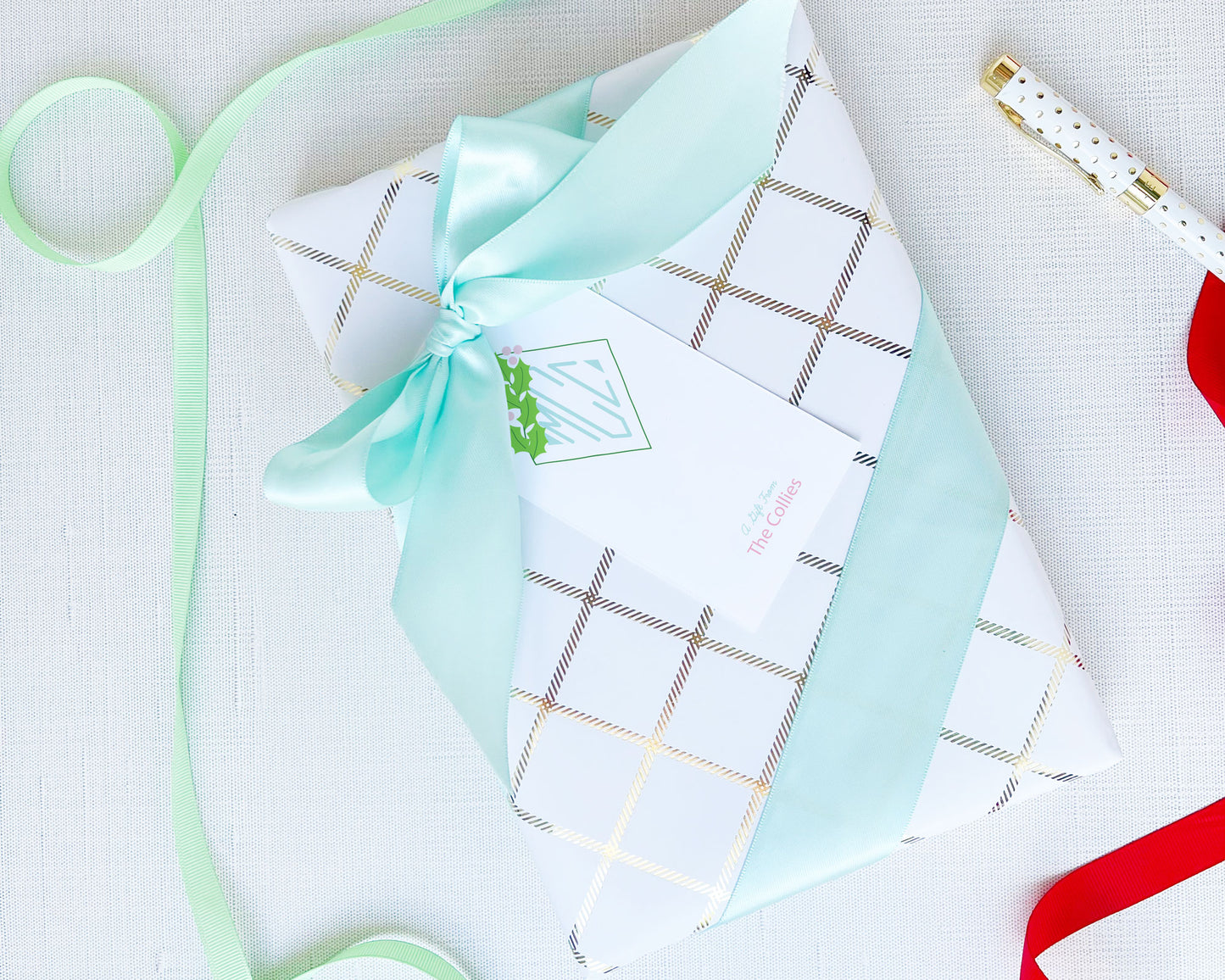 Diamond Holly Branch Holiday Monogram Gift Tags
