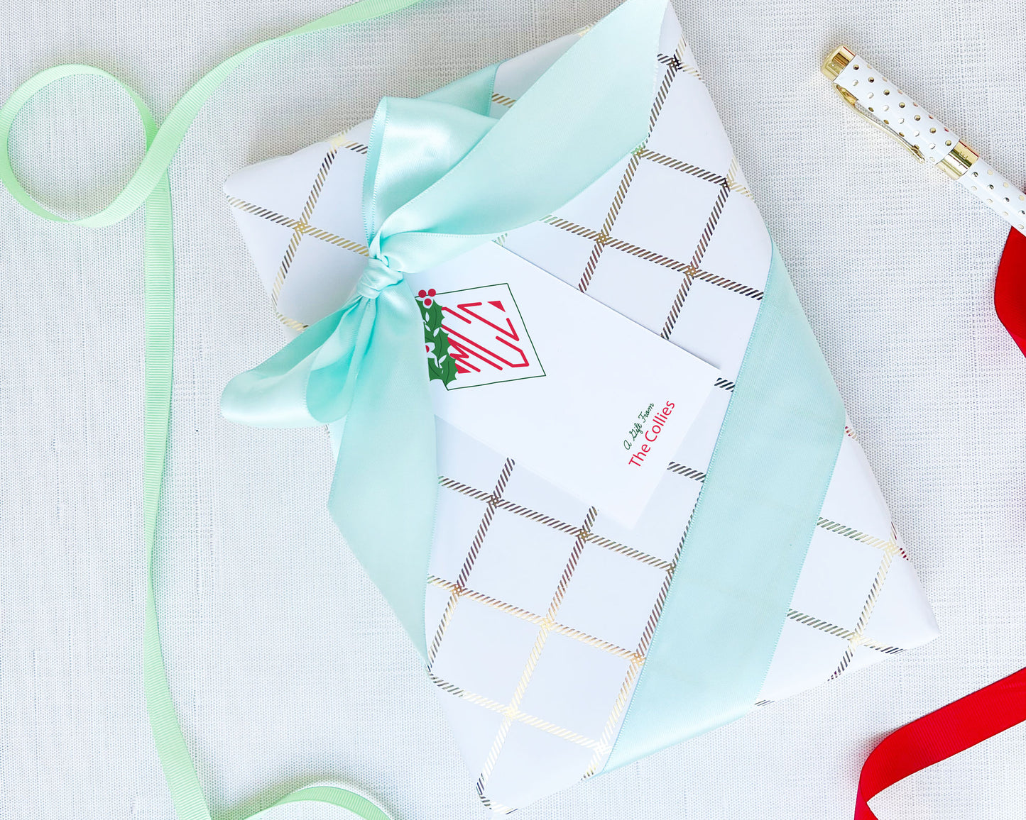 Diamond Holly Branch Holiday Monogram Gift Tags