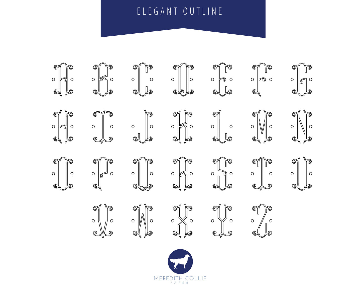 Elegant Outline Single Initial Monogram Folded Note Cards