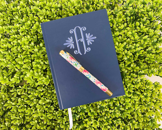 multi colored elegant single initial monogram, hardback journal, meredith collie paper