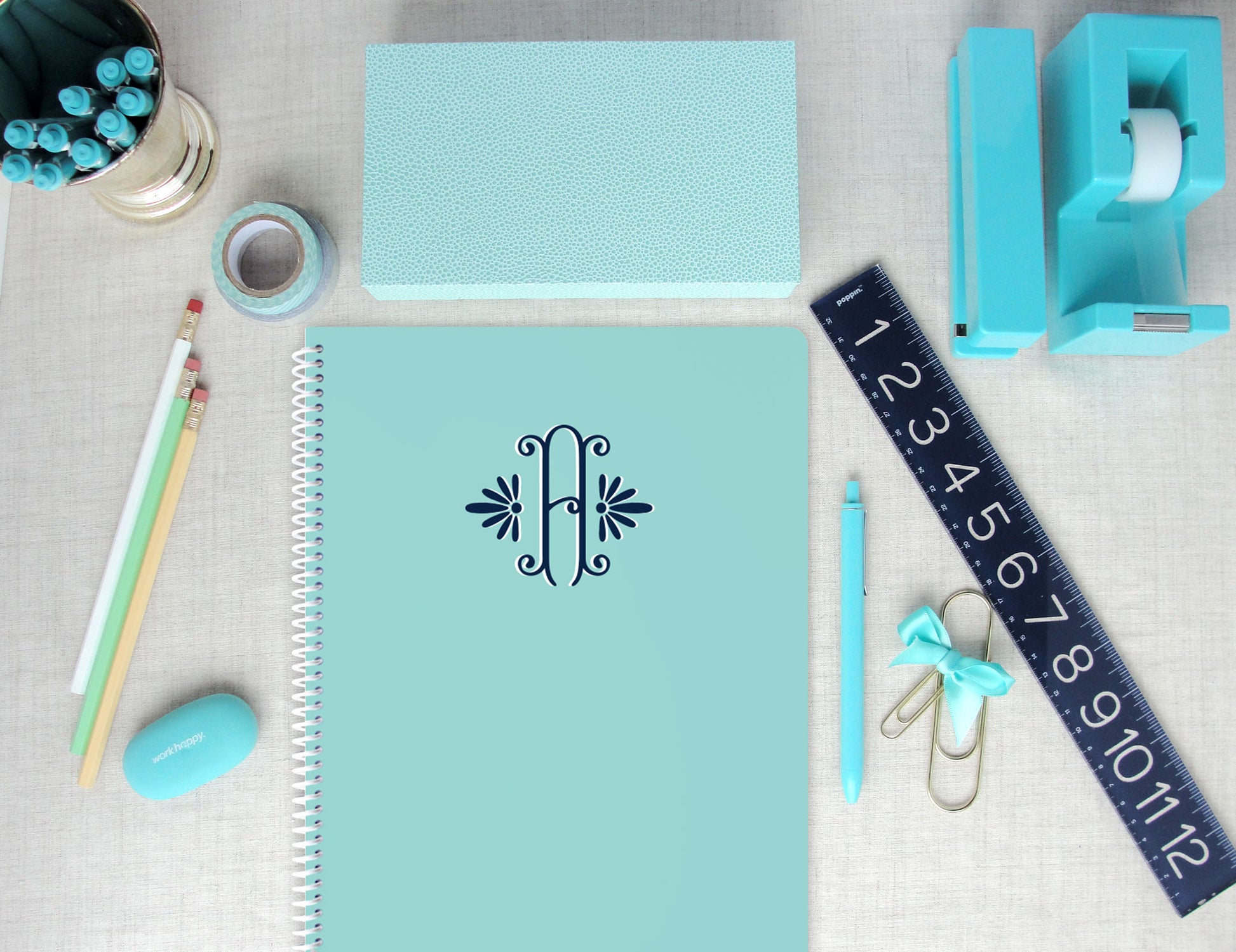 monogram spiral notebook, elegant single initial monogram, feminine monogram, meredith collie paper, lined notebook, sketchbook, mini notebook or sketchbook