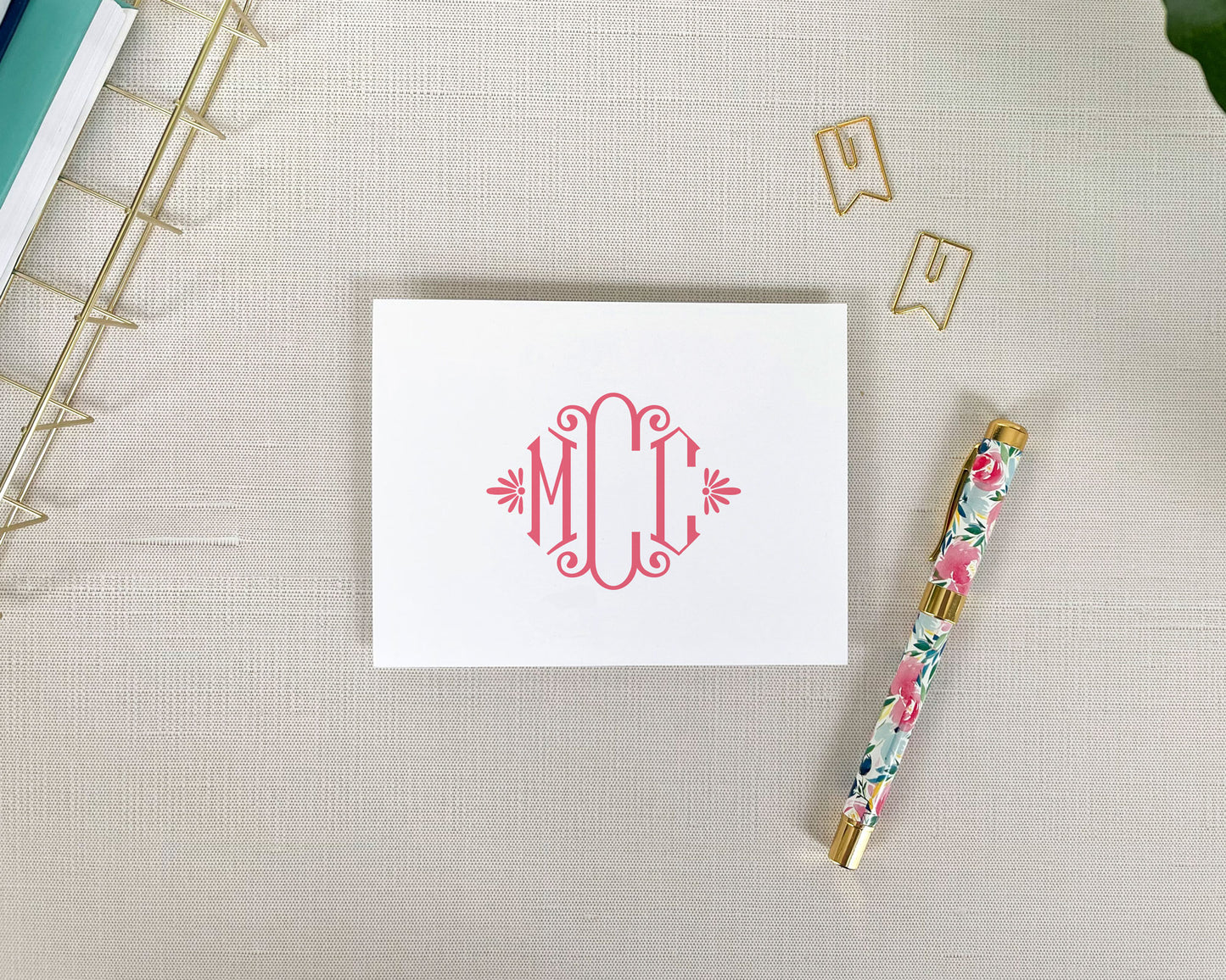 Elegant Three Initial Monogram Folded Note Cards