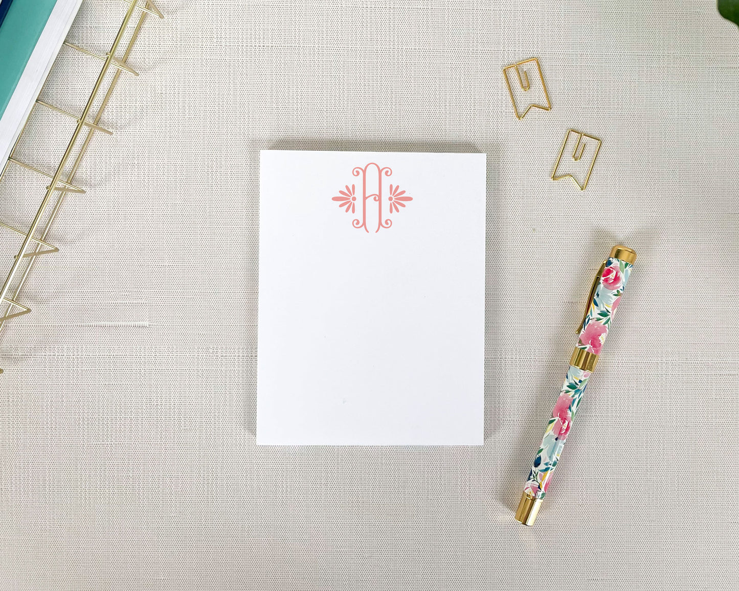 elegant single initial monogram, small notepad, feminine monogram, meredith collie paper