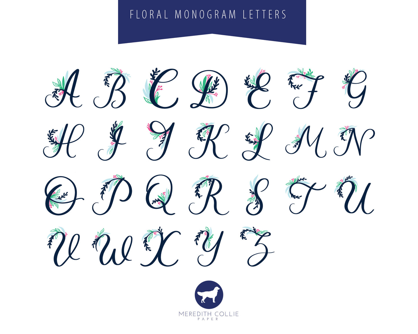 Floral Monogram Letters Pink / Meredith Collie Paper