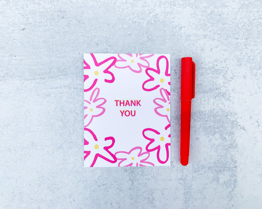 Pink Floral Thank You Greeting Card