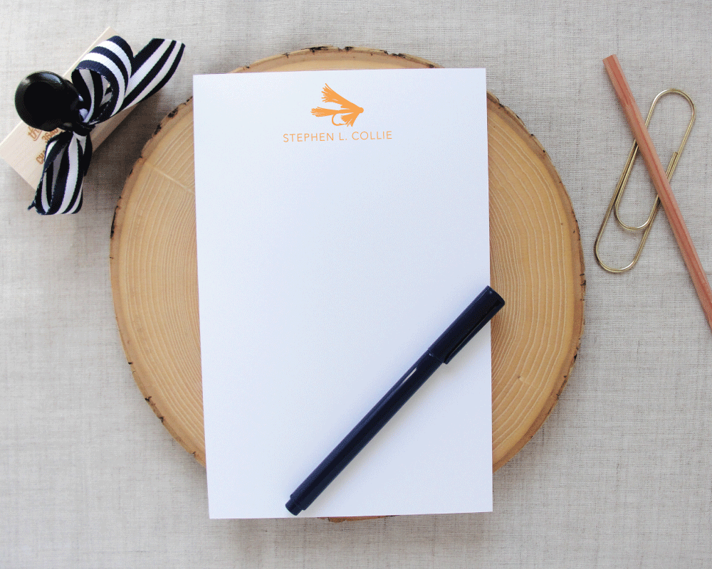 Sporting Gentlemen Fly Fishing Lure Silhouette Personalized Medium Notepad | Meredith Collie Paper