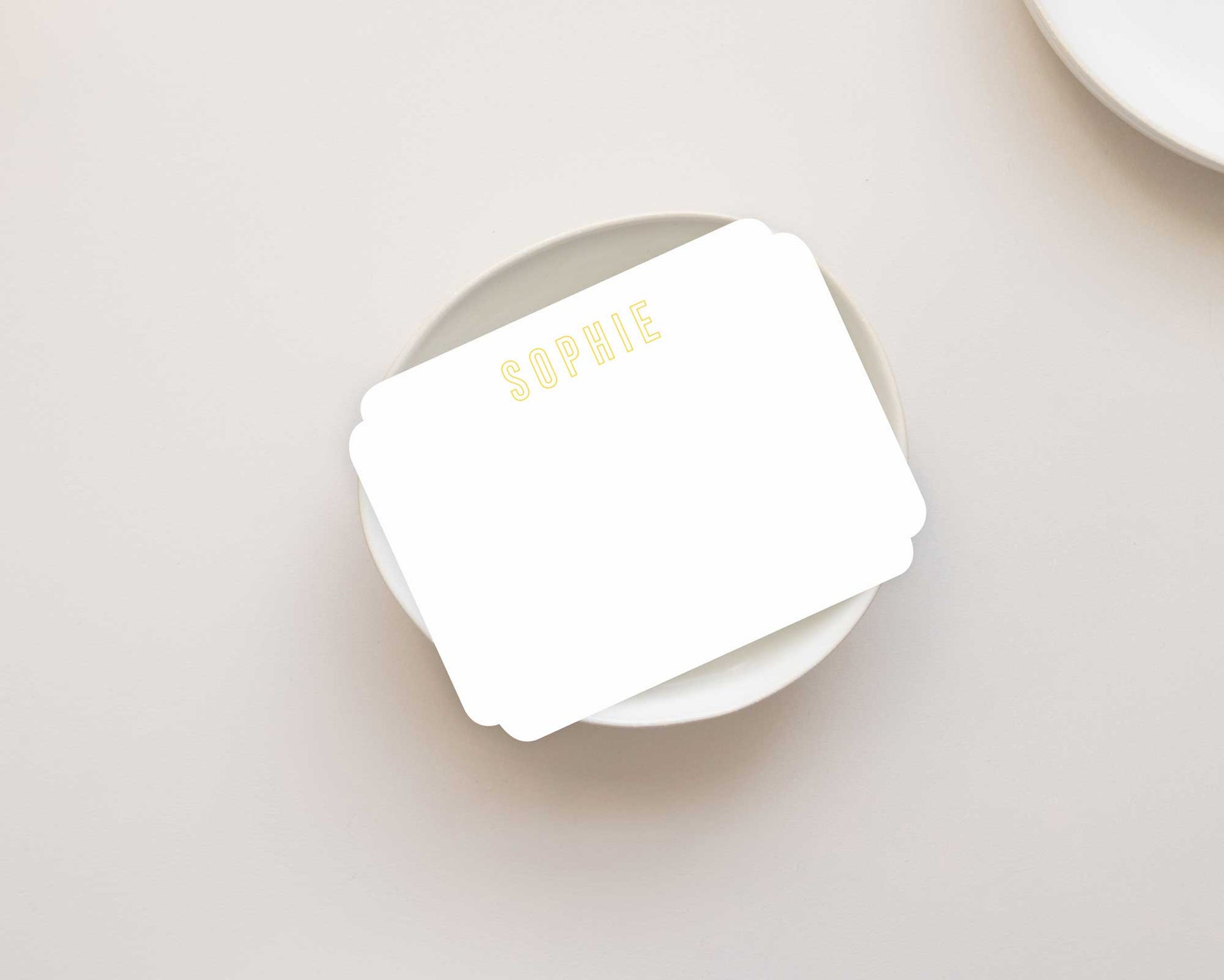 double rounded corner die cut stationery, personalized note card, modern font, Meredith Collie paper