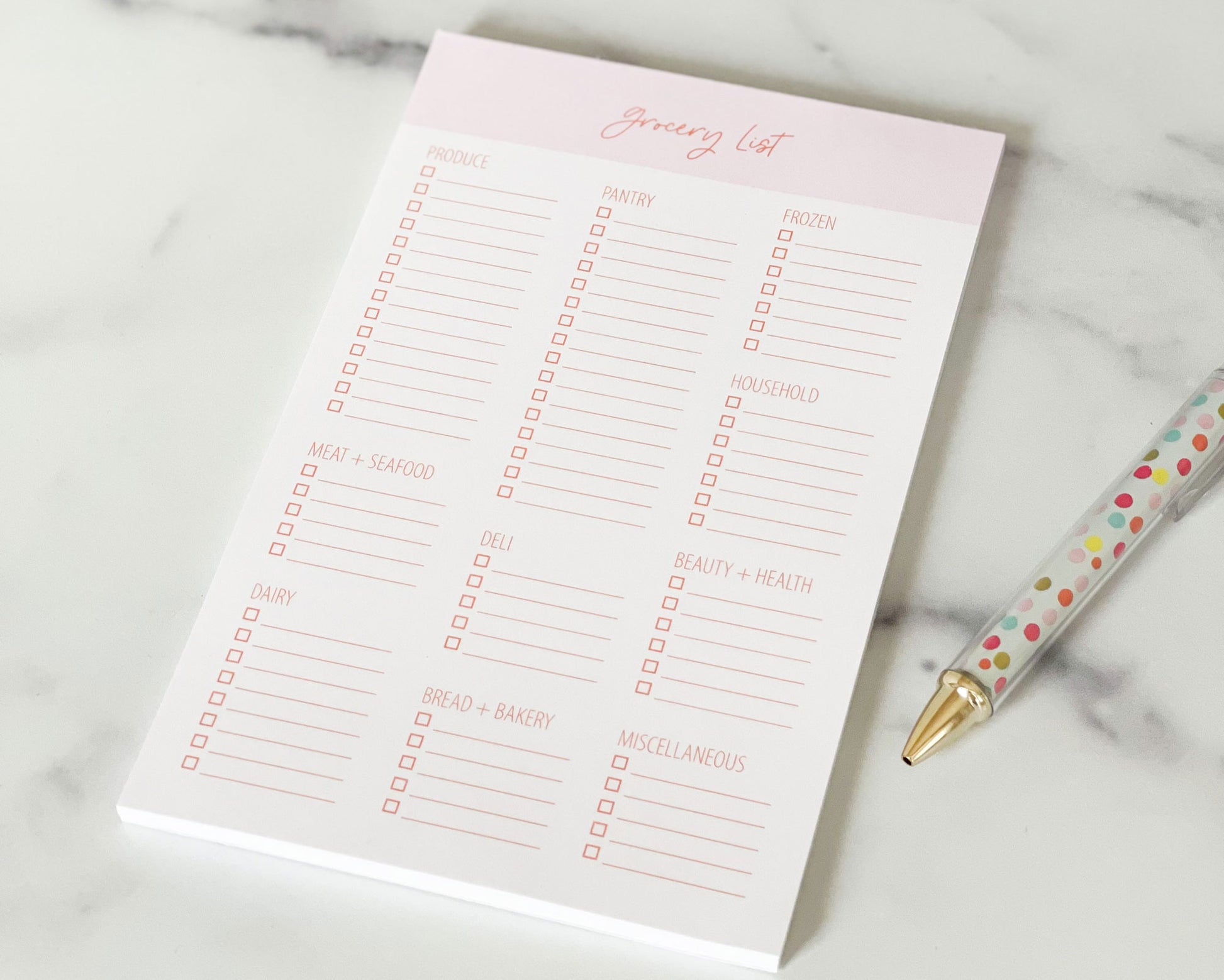 grocery list notepad, pink, Meredith Collie paper