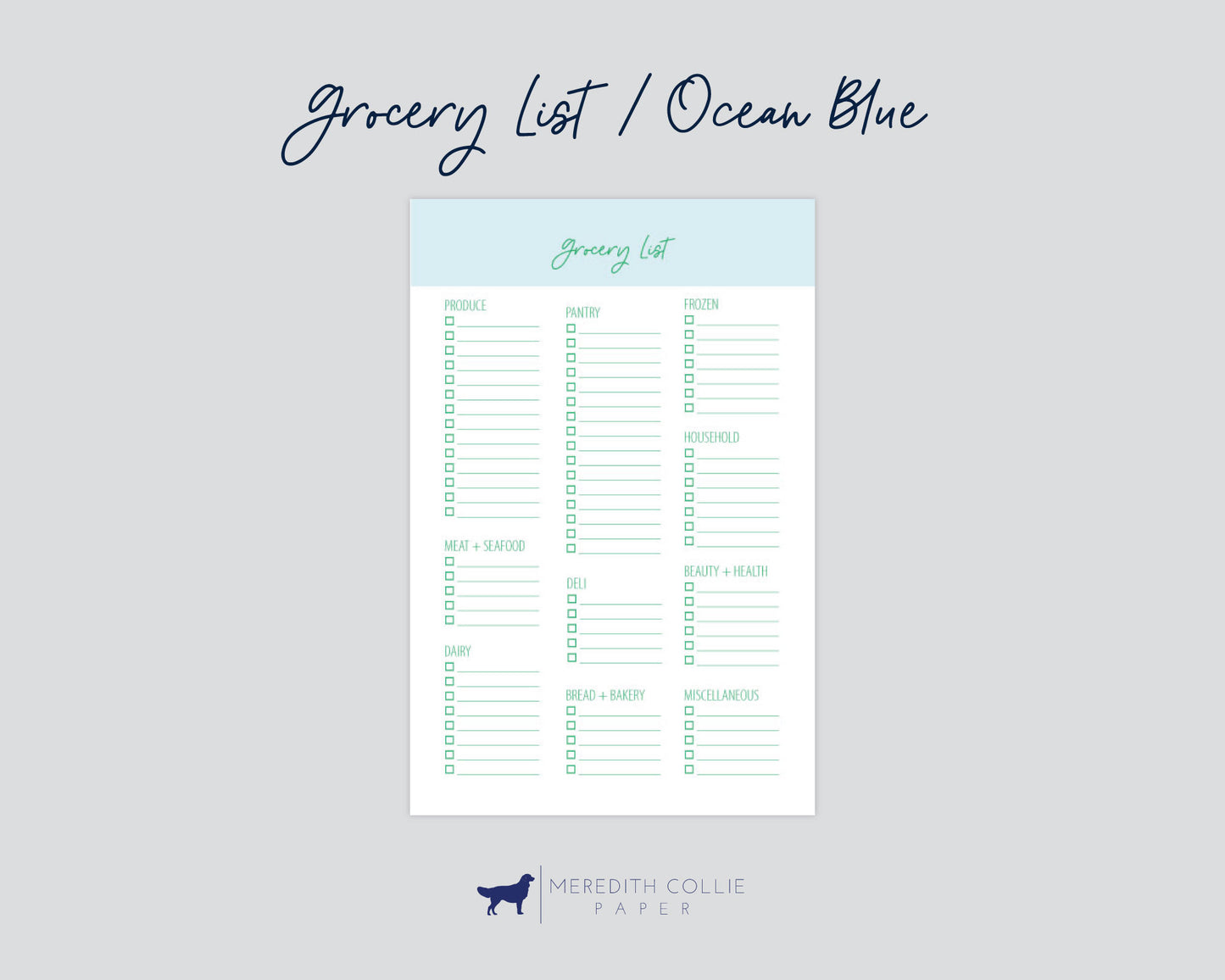 grocery list notepad mock up, ocean blue, Meredith Collie paper