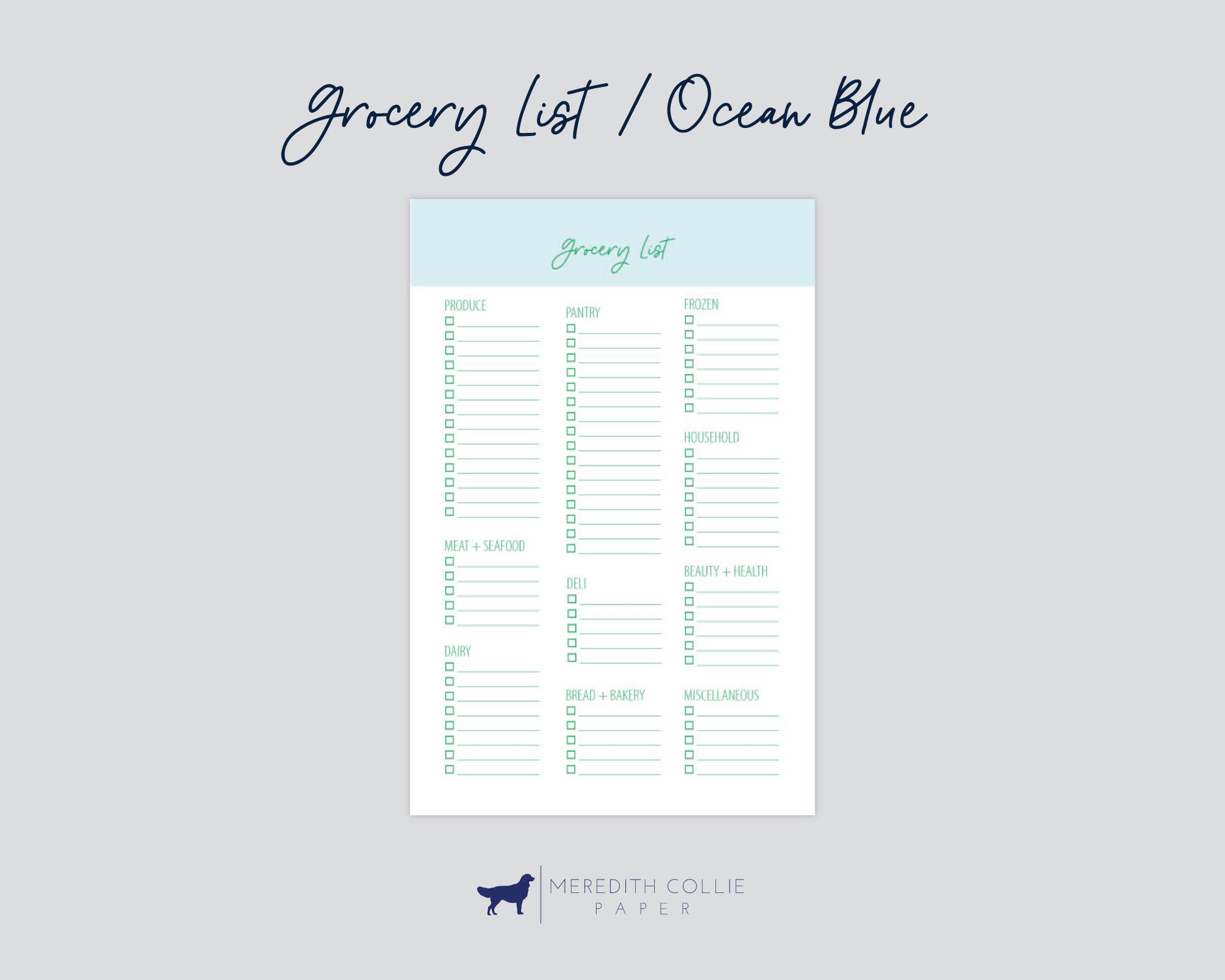 grocery list notepad mock up, ocean blue, Meredith Collie paper