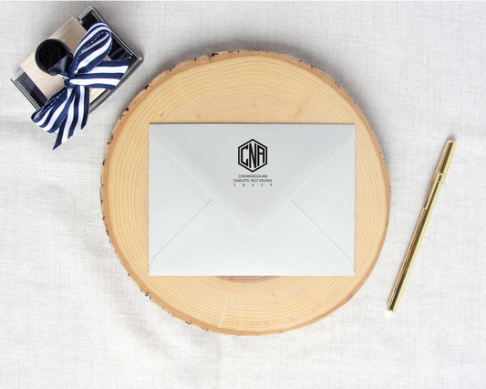 Hexagon Monogram Return Address Stamp