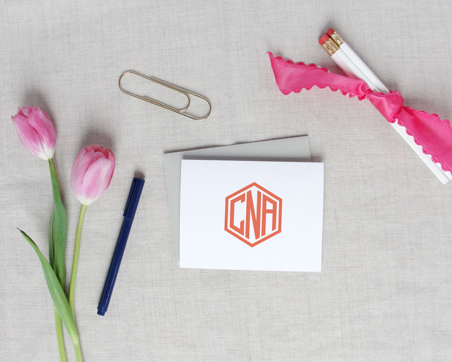 Hexagon Monogram Folded Note Cards