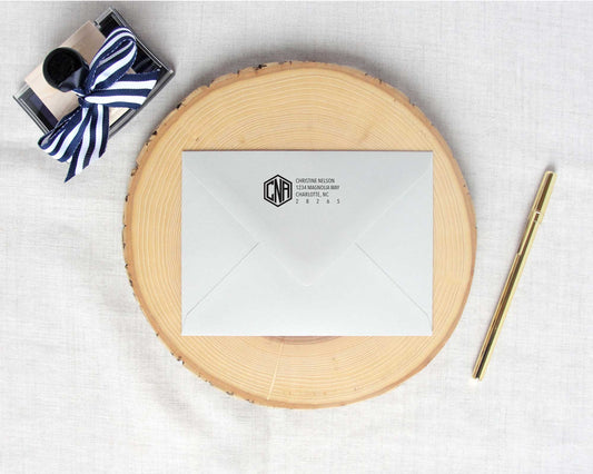 Hexagon Monogram Return Address Stamp