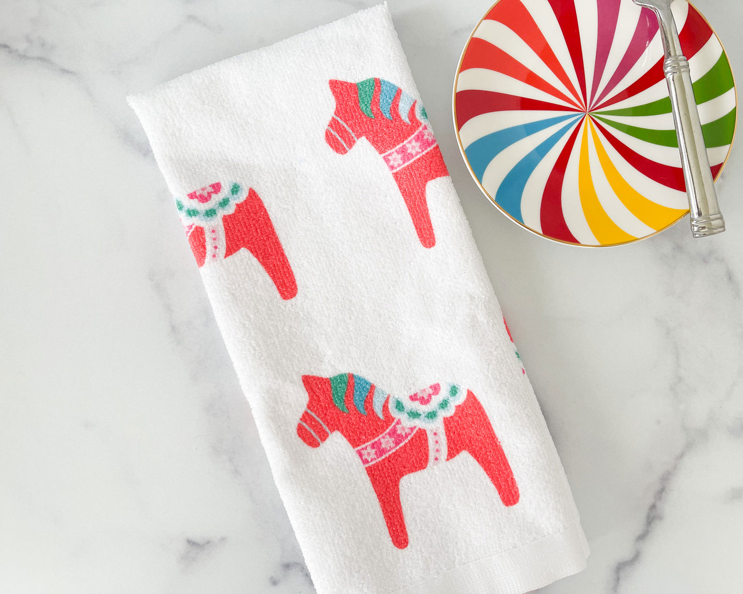 christmas dala horse, holiday dala horse, christmas hand towel, holiday hand towel, meredith collie paper