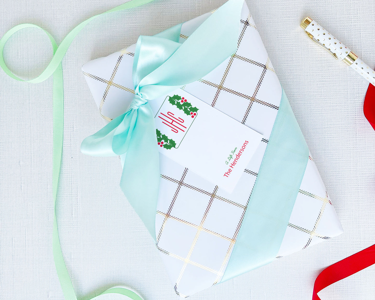 Square Holly Branch Holiday Monogram Gift Tags