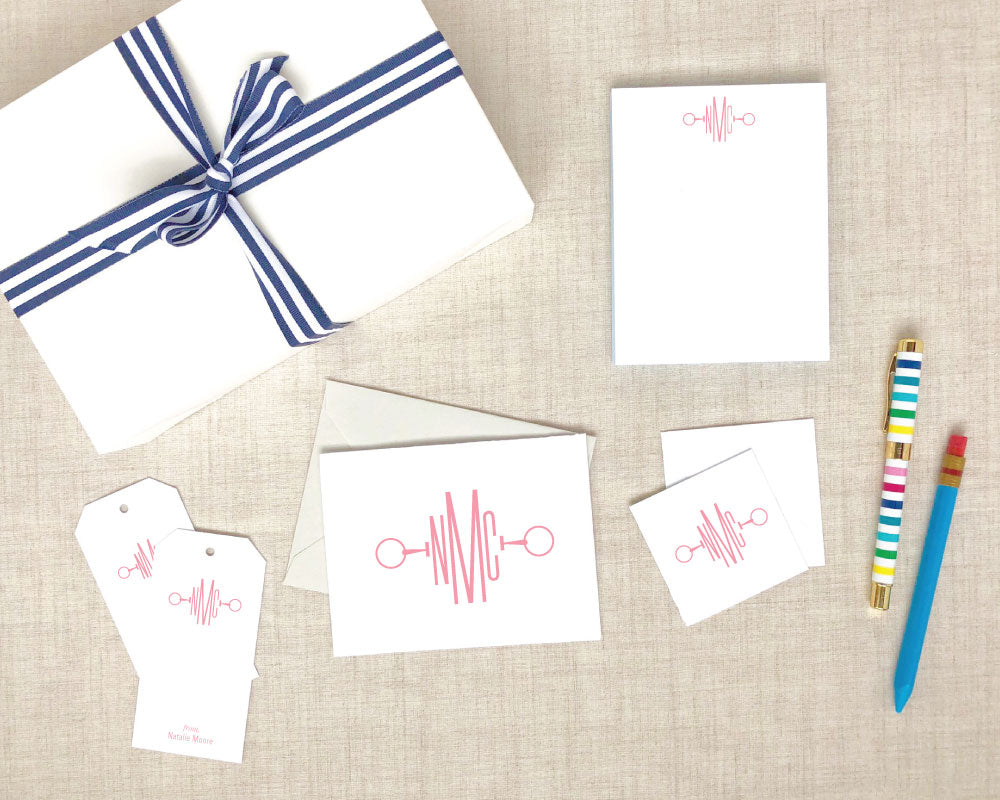 Loose Ring Snaffle Bit Monogram Stationery Gift Set Folded