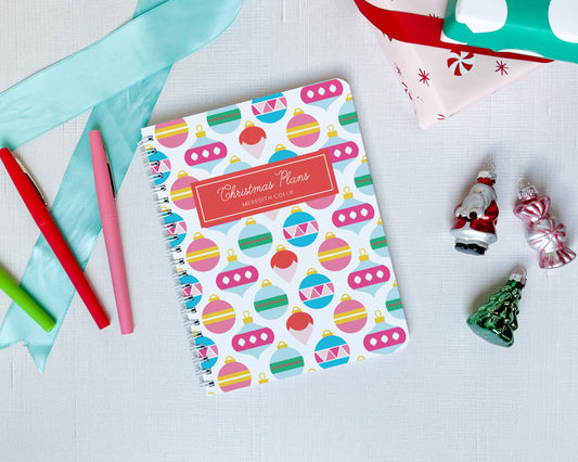 vintage ornament pattern, christmas planner, personalized spiral notebook, preppy christmas, meredith collie paper
