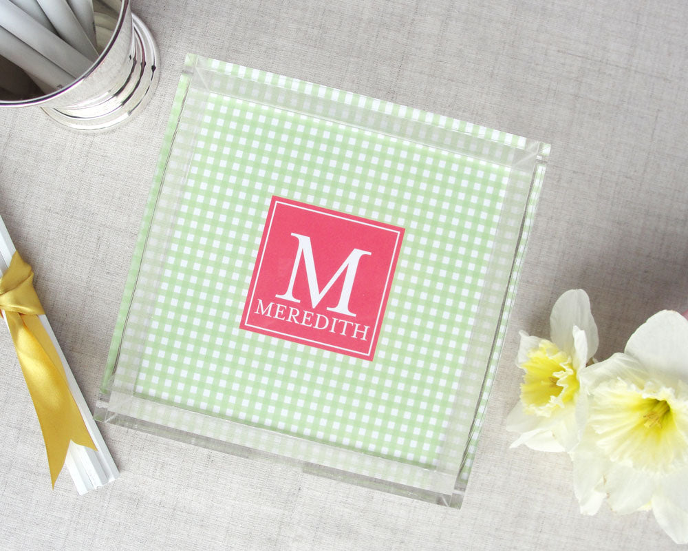 Monogrammed Lucite Tray in Gingham